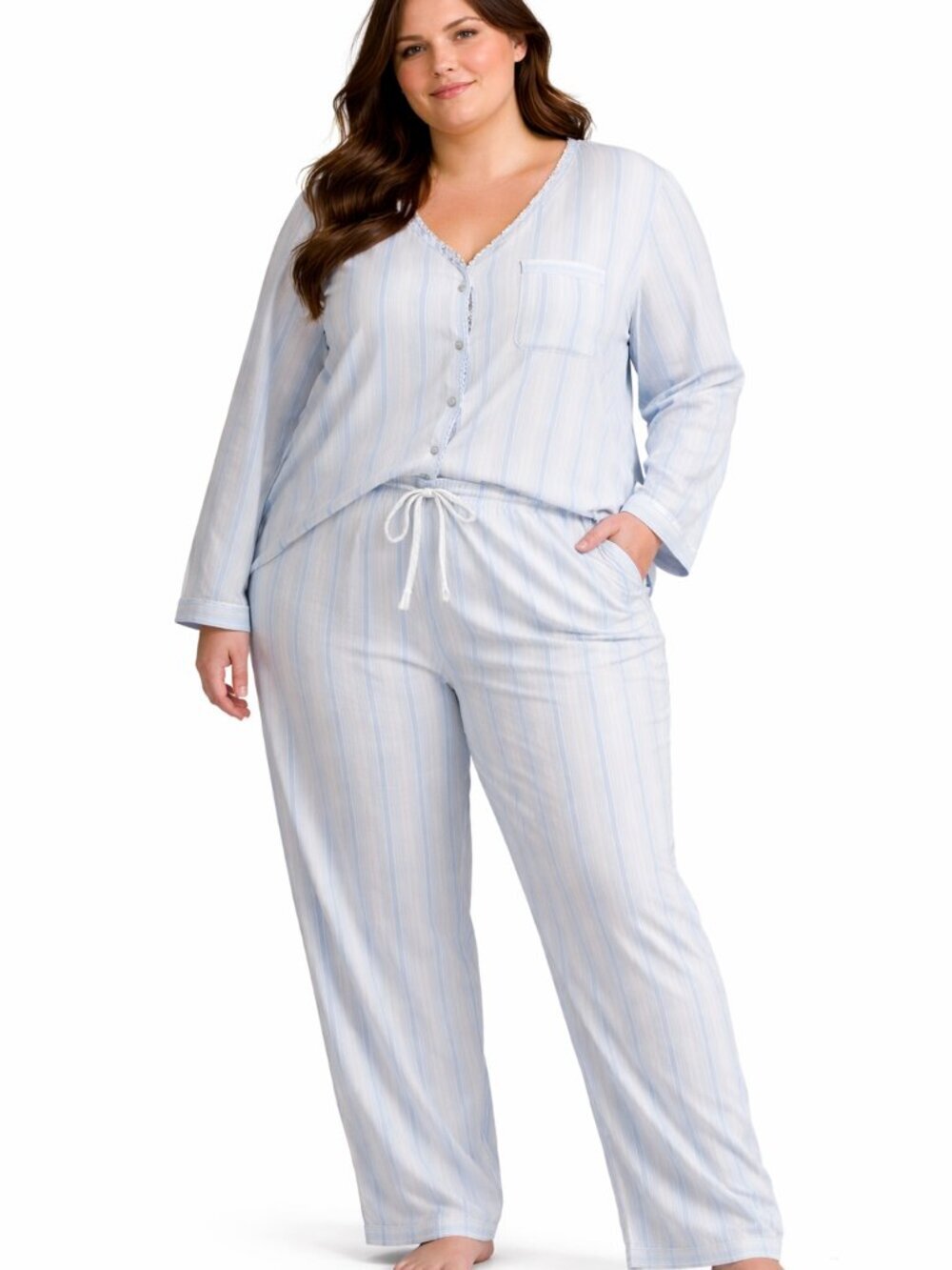 Eileen West Traditional Blue Lace Cottagecore Women's Flannel Pajamas Sz 2X